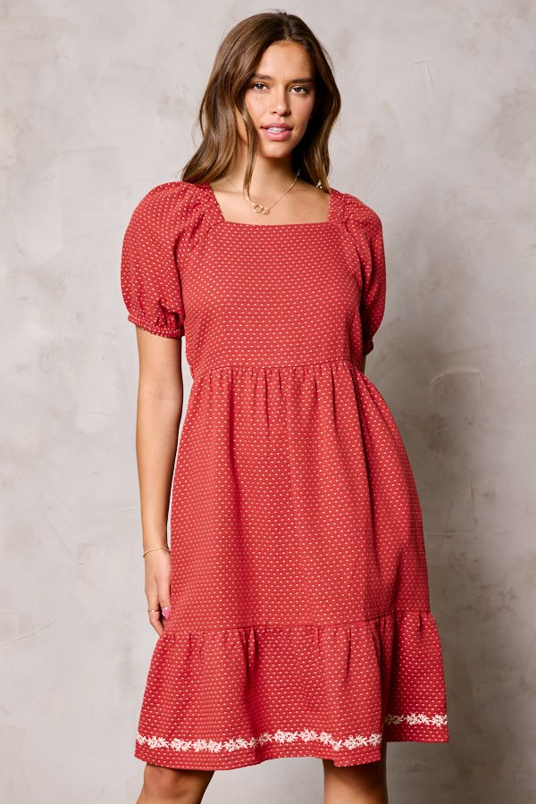 The Bradyn Embroidered Dress in Red