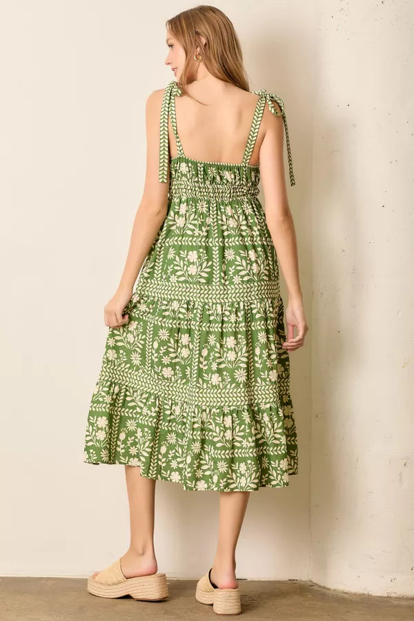 The Breann Tie Strap Midi Dress in Green