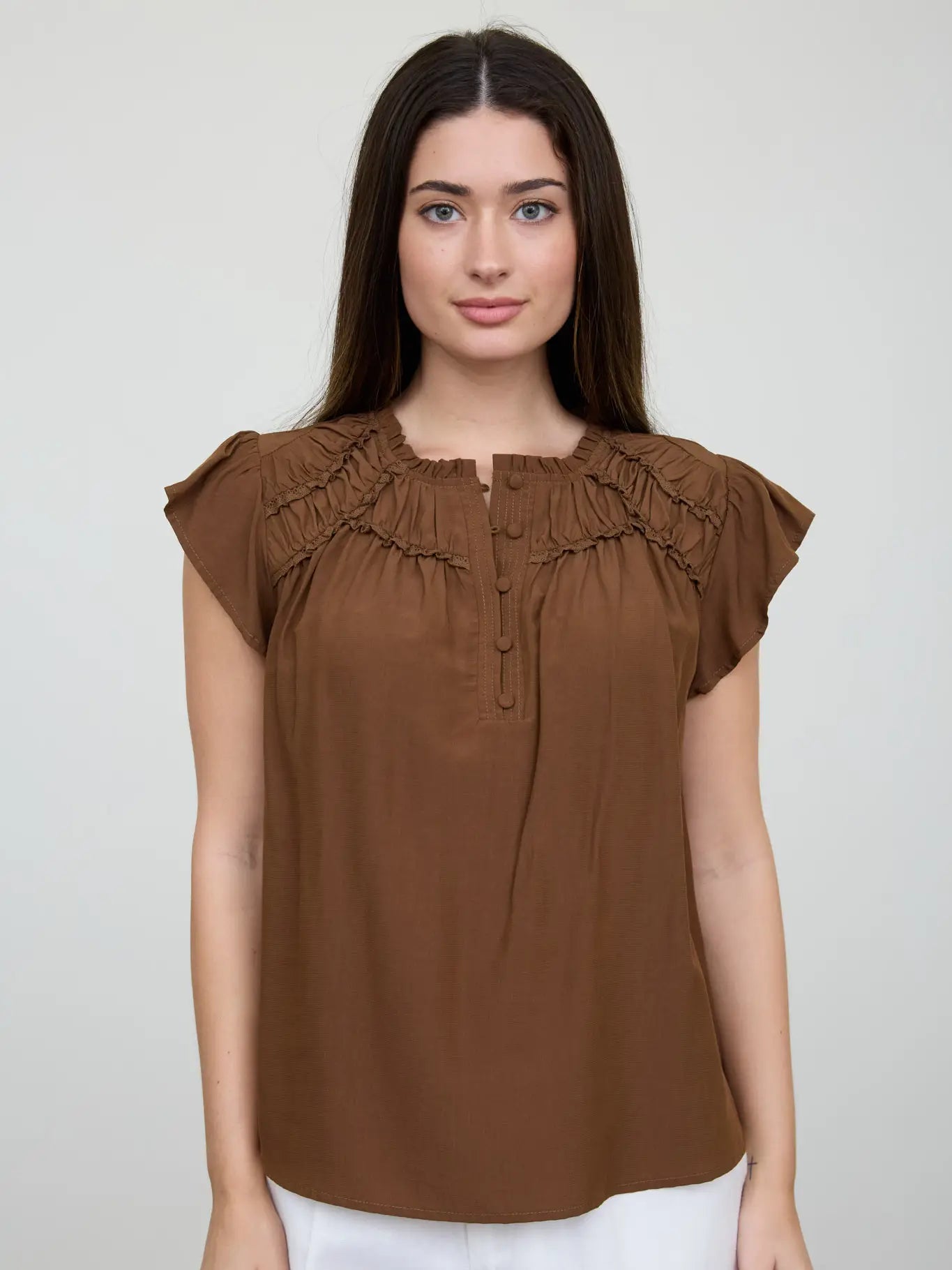 Yoli Frilled blouse for gather ブラウン brown_847e9925-8794-4564-9455-