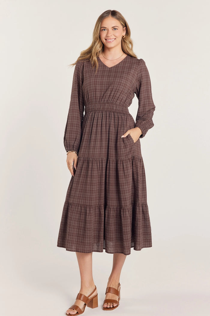 The Eve Plaid Dress in Brown