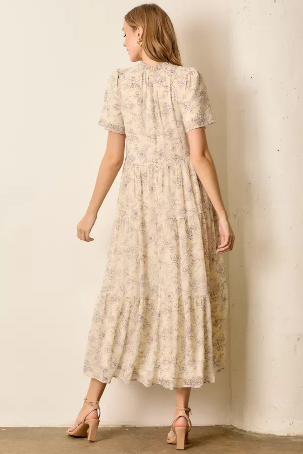 The Calista Printed Maxi Dress in Cream Multi