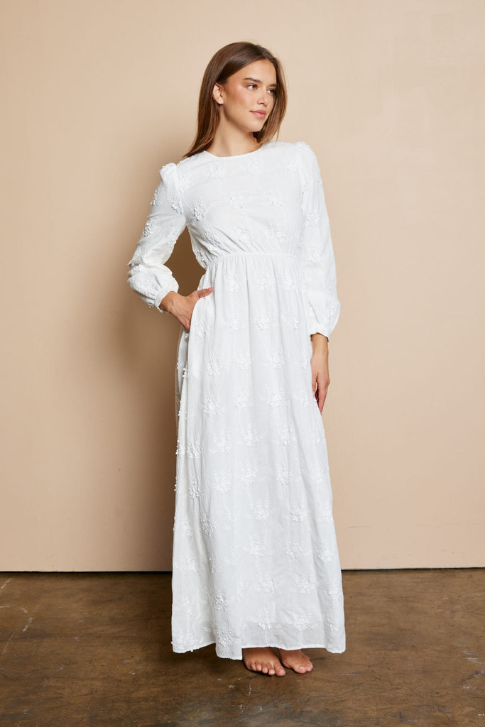 The Callie Eyelet Temple Dress in Creamy White