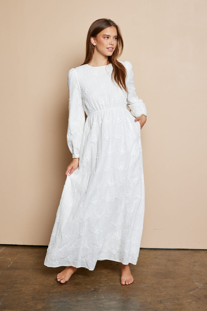 The Callie Eyelet Temple Dress in Creamy White