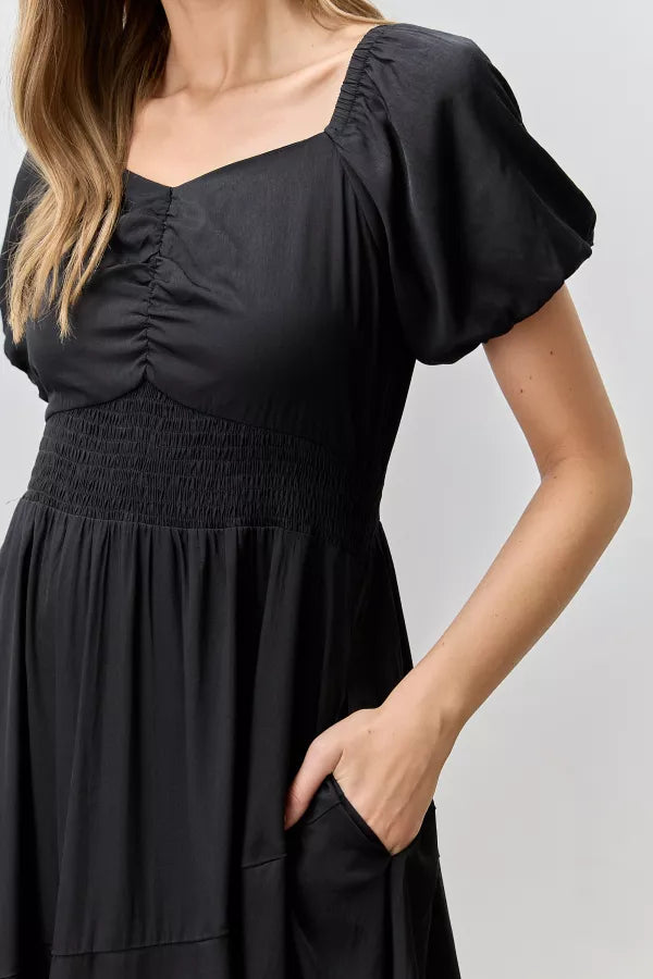 The Callista Square Neck Maxi Dress in Black