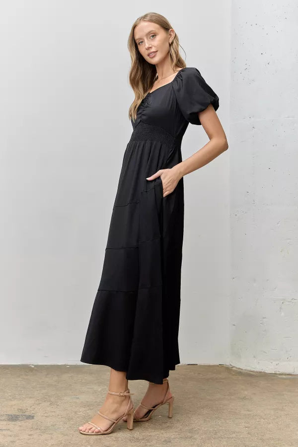 The Callista Square Neck Maxi Dress in Black