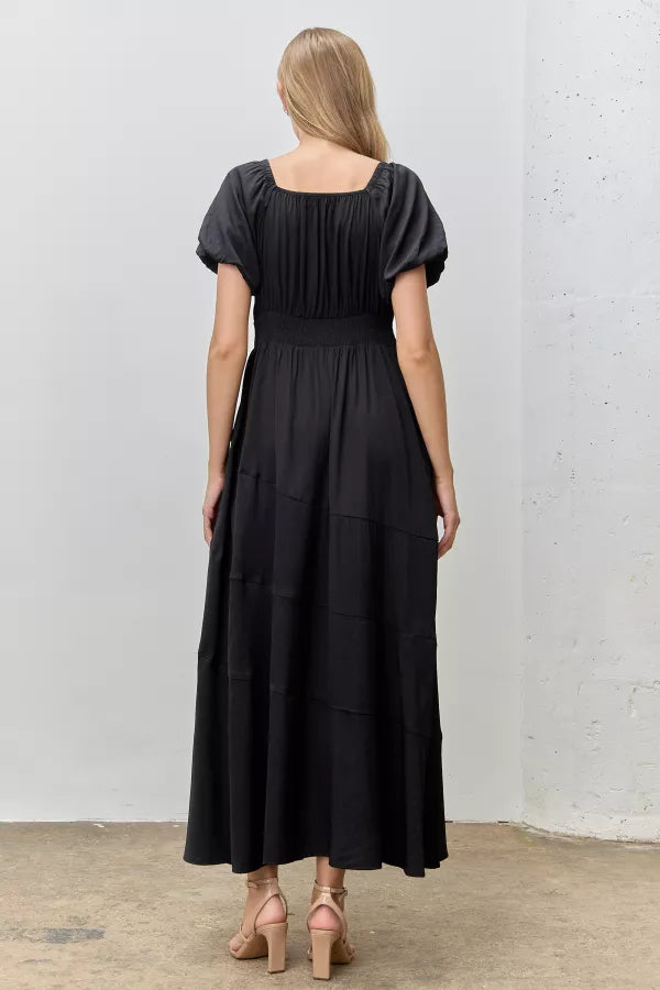 The Callista Square Neck Maxi Dress in Black