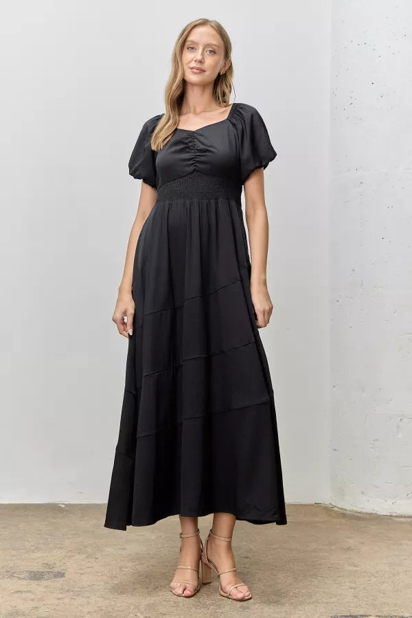 The Callista Square Neck Maxi Dress in Black