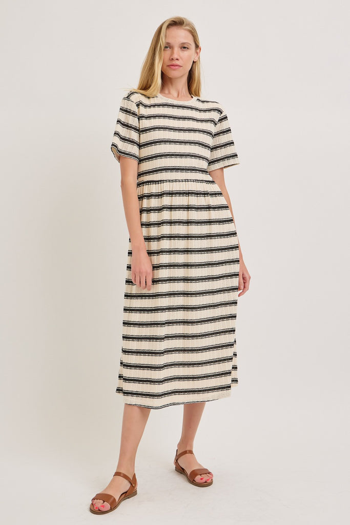 The Jules Stripe Knit Dress in Cream/Black