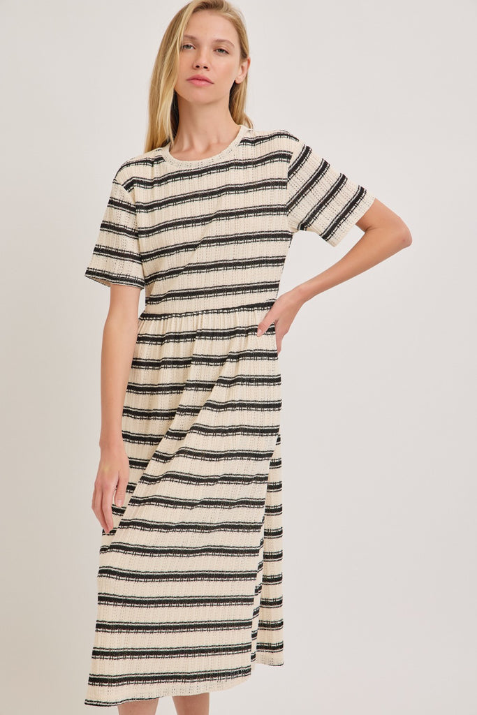 The Jules Stripe Knit Dress in Cream/Black