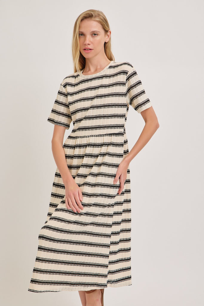 The Jules Stripe Knit Dress in Cream/Black