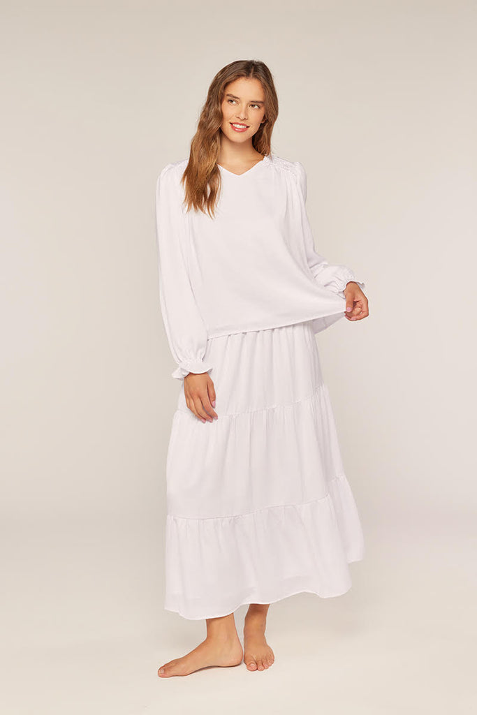 The Carli White Tiered Maxi Skirt Temple