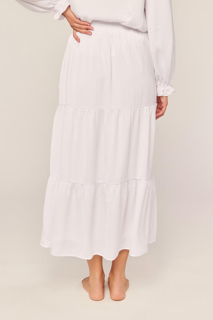 The Carli White Tiered Maxi Skirt Temple