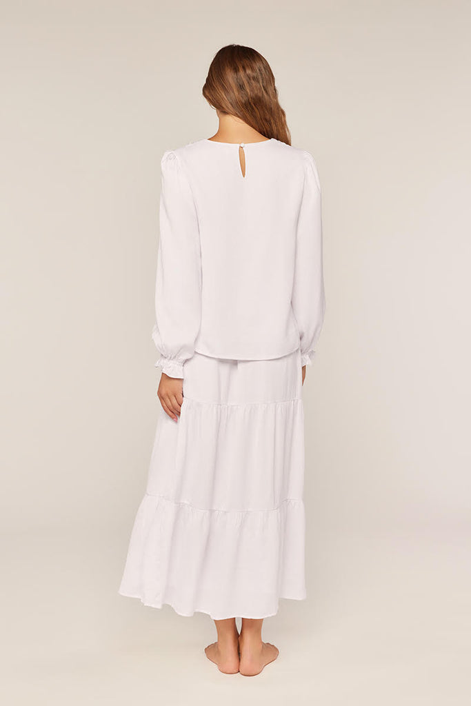The Carli White Detailed Shoulder w/Ruffle Top Temple