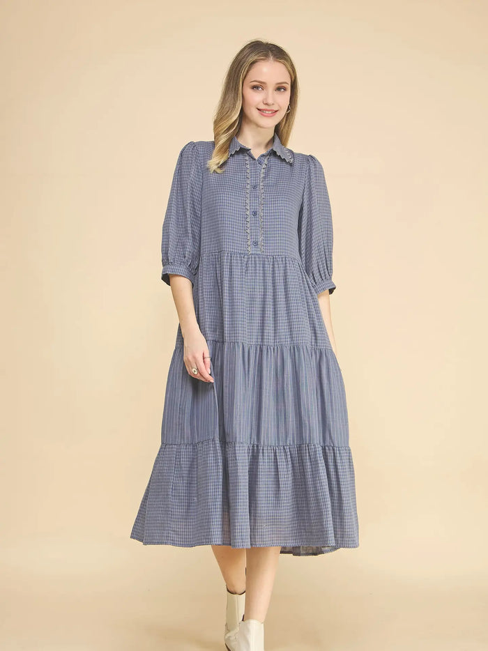 Cecily Gingham Denim Blue Dress
