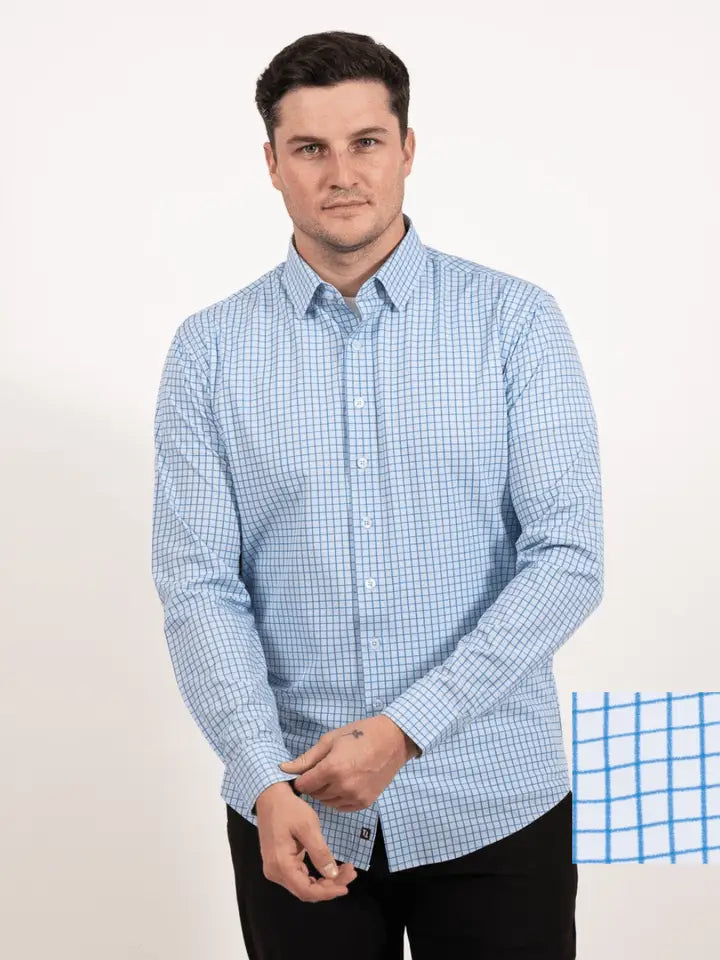 Hustle Men's Sport Shirt - Long Sleeve Slim Lt. Blue Banker Stripe