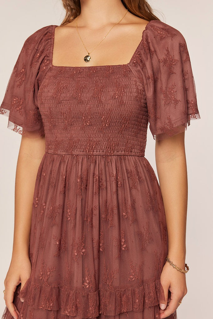 The Laney Jacquard Mesh Tiered Dress Chocolate
