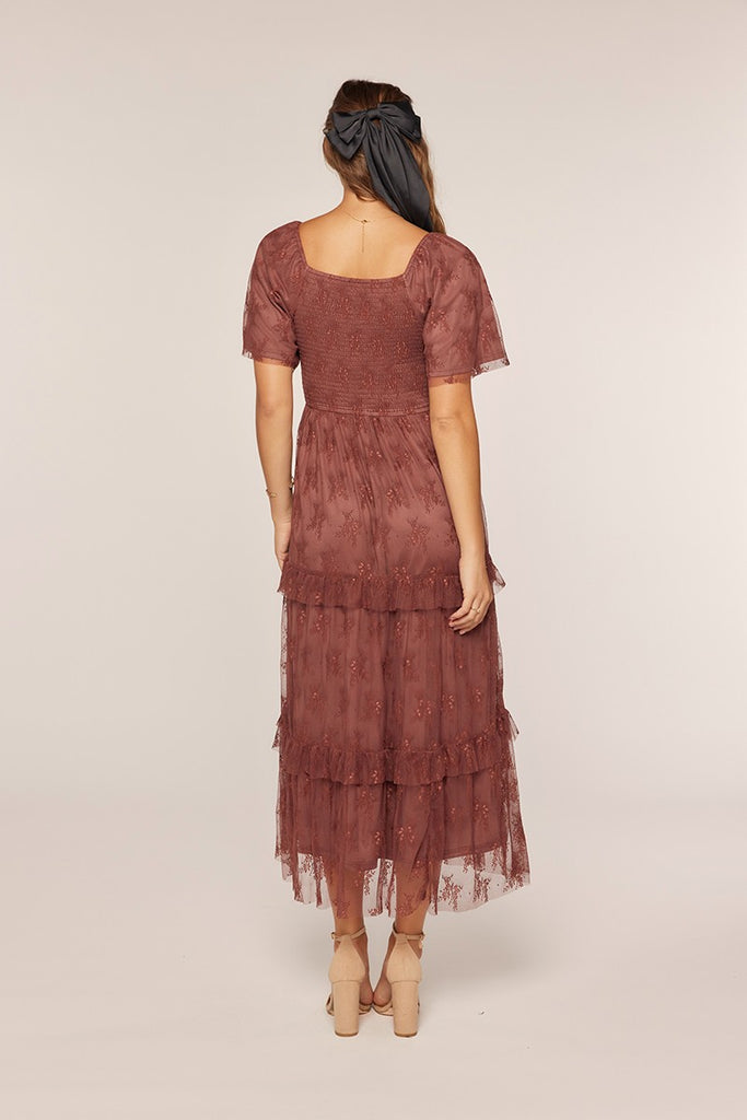 The Laney Jacquard Mesh Tiered Dress Chocolate