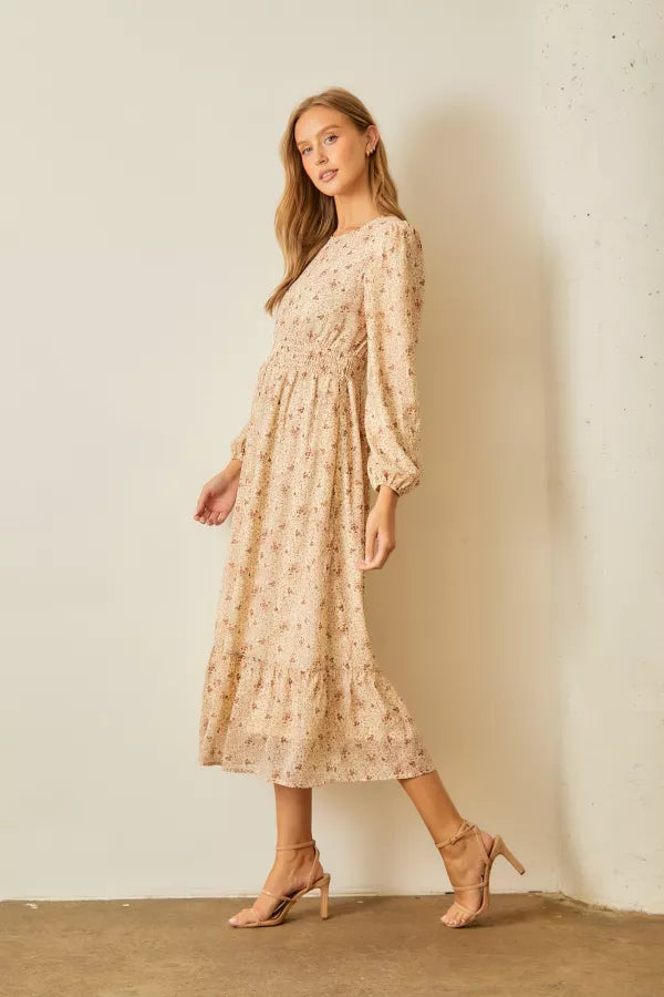 The Clarice Printed Maxi Dress in Cream