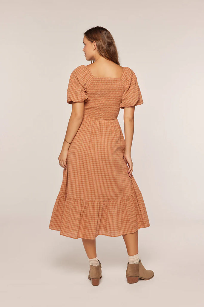 The Chantel Smocked Gingham Dress Clay