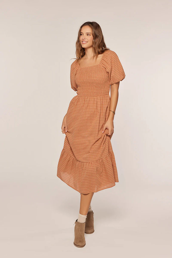The Chantel Smocked Gingham Dress Clay