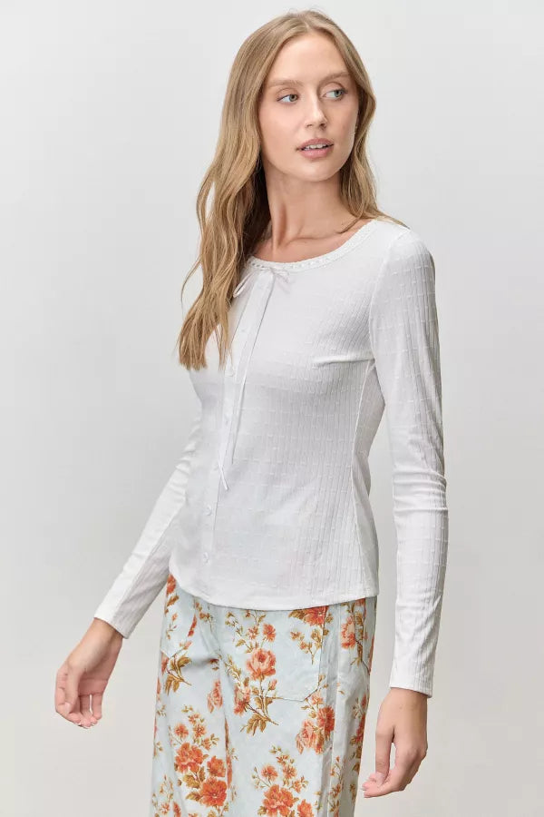 The Evie Round Neck Long Sleeve Shirt in Cream