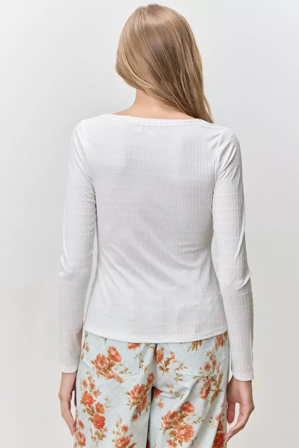 The Evie Round Neck Long Sleeve Shirt in Cream