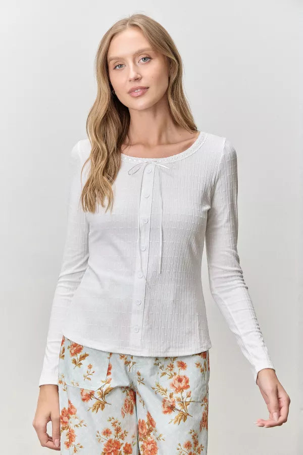 The Evie Round Neck Long Sleeve Shirt in Cream