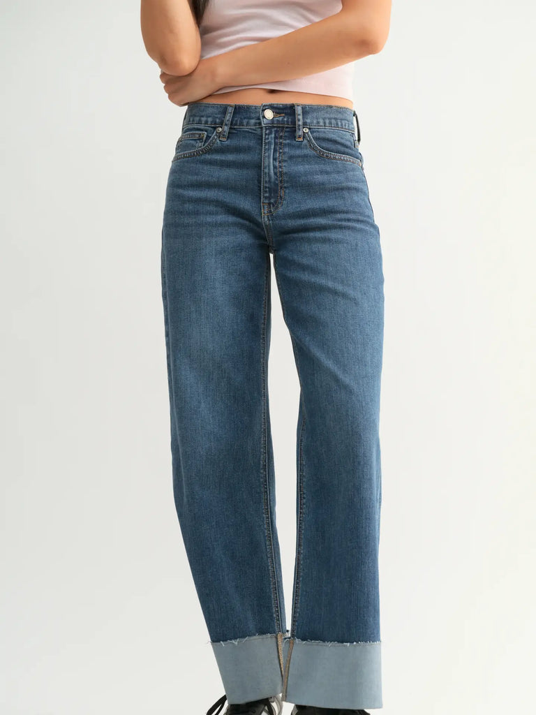 JBD Vintage Dark Cuffed Wide Ankle Jeans