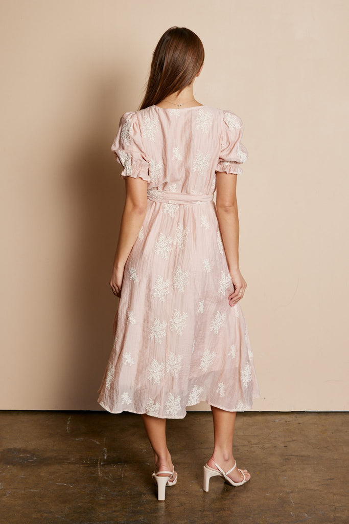 The Dena Embroidered Tencel Dress in Blush