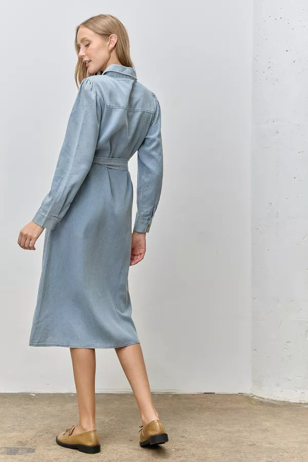 The Marcella Chambray Button Shirt Dress in Denim