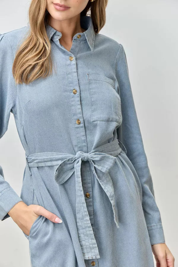 The Marcella Chambray Button Shirt Dress in Denim