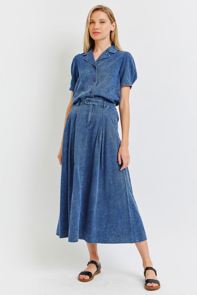 The Brynlee Midi Full Skirt in Denim