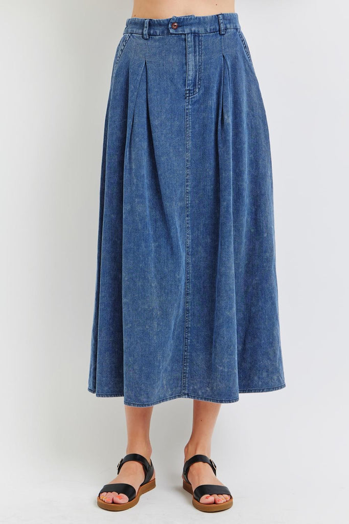 The Brynlee Midi Full Skirt in Denim