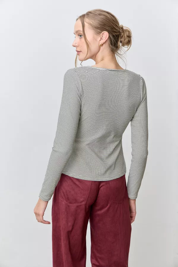 Dulcie Stripe Long Sleeve Shirt in Cream/Black