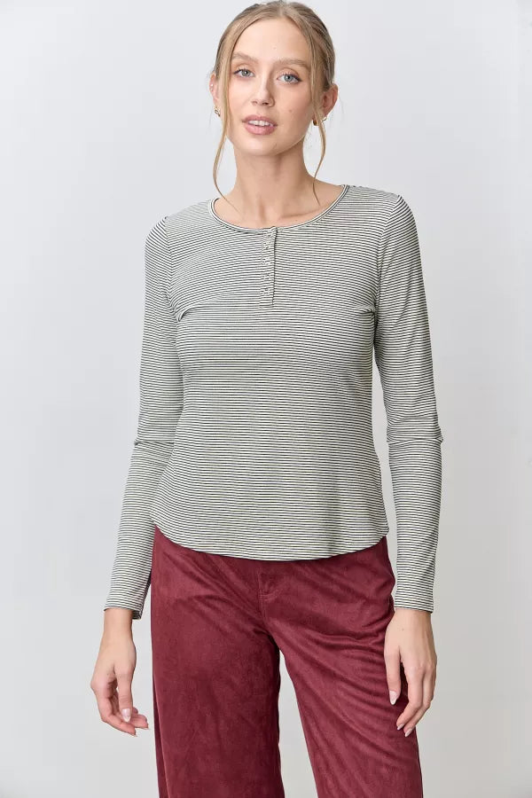 Dulcie Stripe Long Sleeve Shirt in Cream/Black