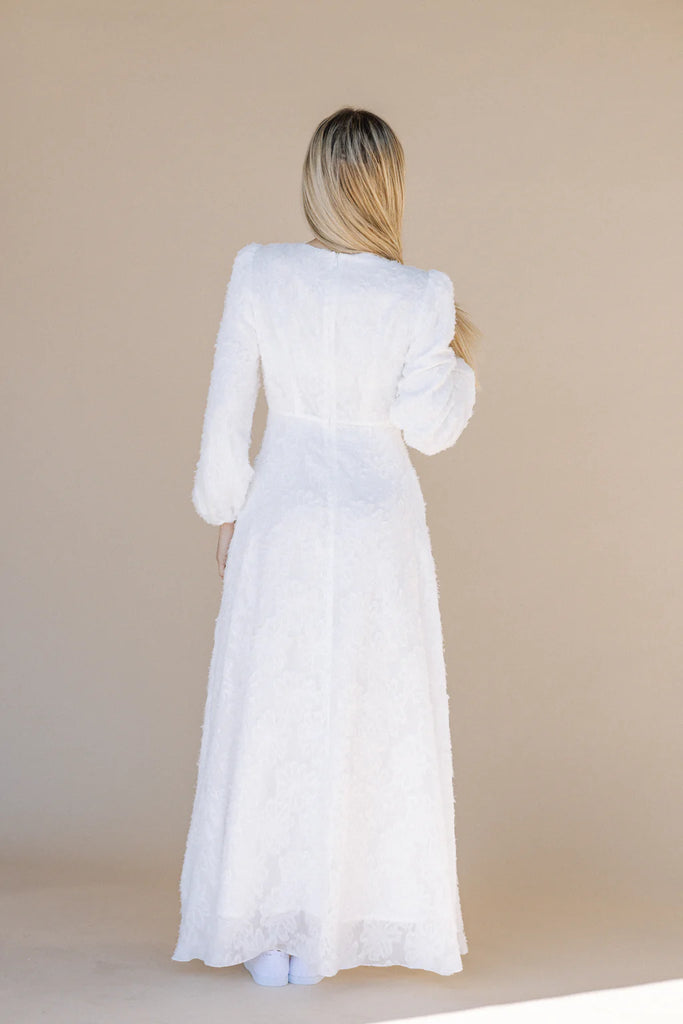 The Eris Soft Textured Temple Dress in Creamy White