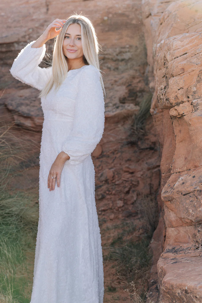 The Eris Soft Textured Temple Dress in Creamy White