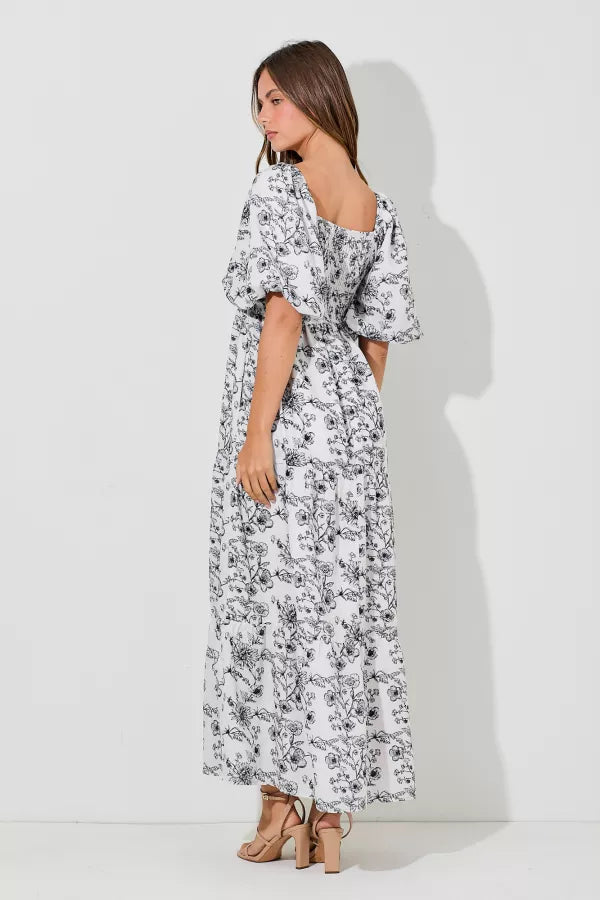 The Erlyn Bubble Sleeve Maxi Dress in Black Multi