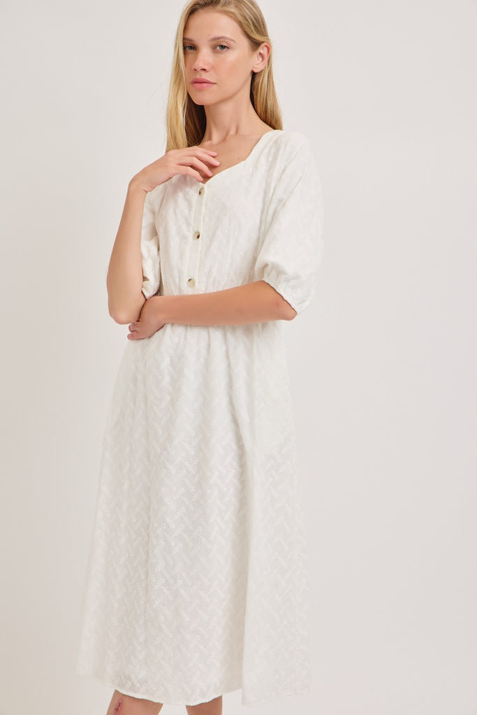 The Genevieve Midi Eyelet Dress in White