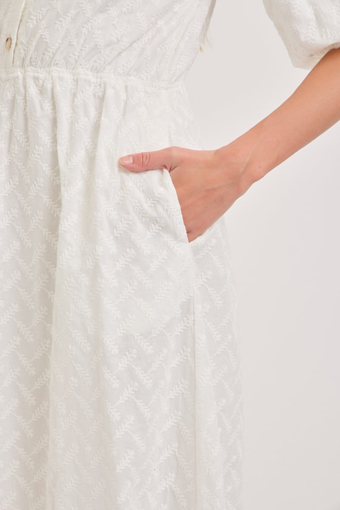 The Genevieve Midi Eyelet Dress in White