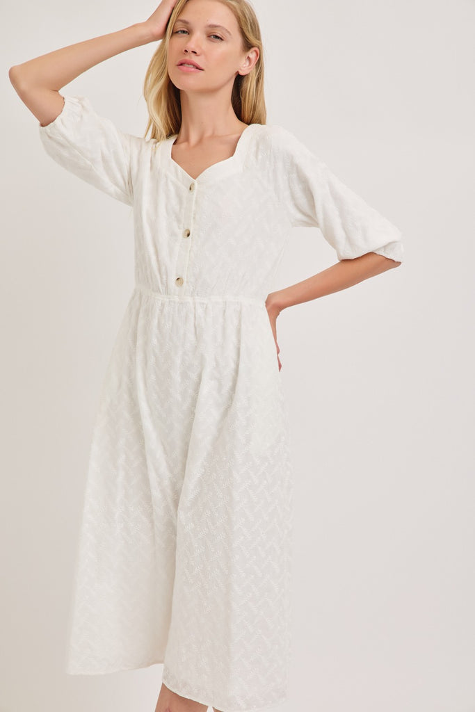 The Genevieve Midi Eyelet Dress in White