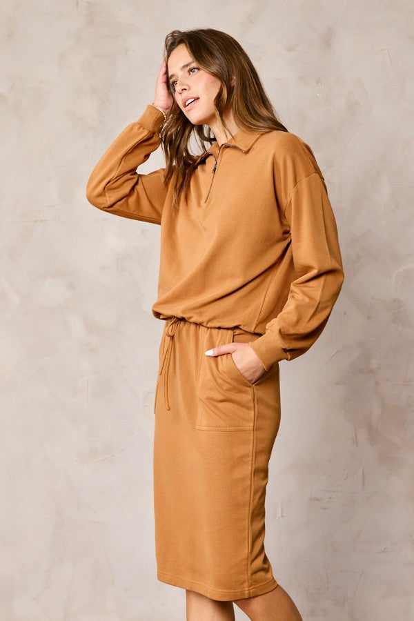 The Frannie Pocket Midi Skirt in Camel
