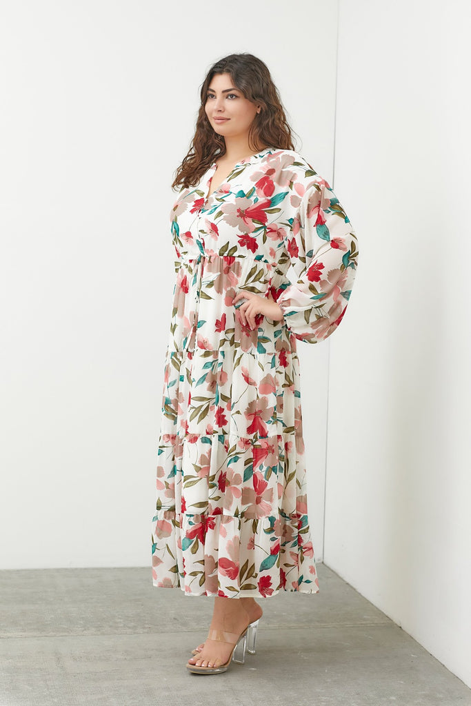 The Gabby Floral Print Maxi Dress in Ivory
