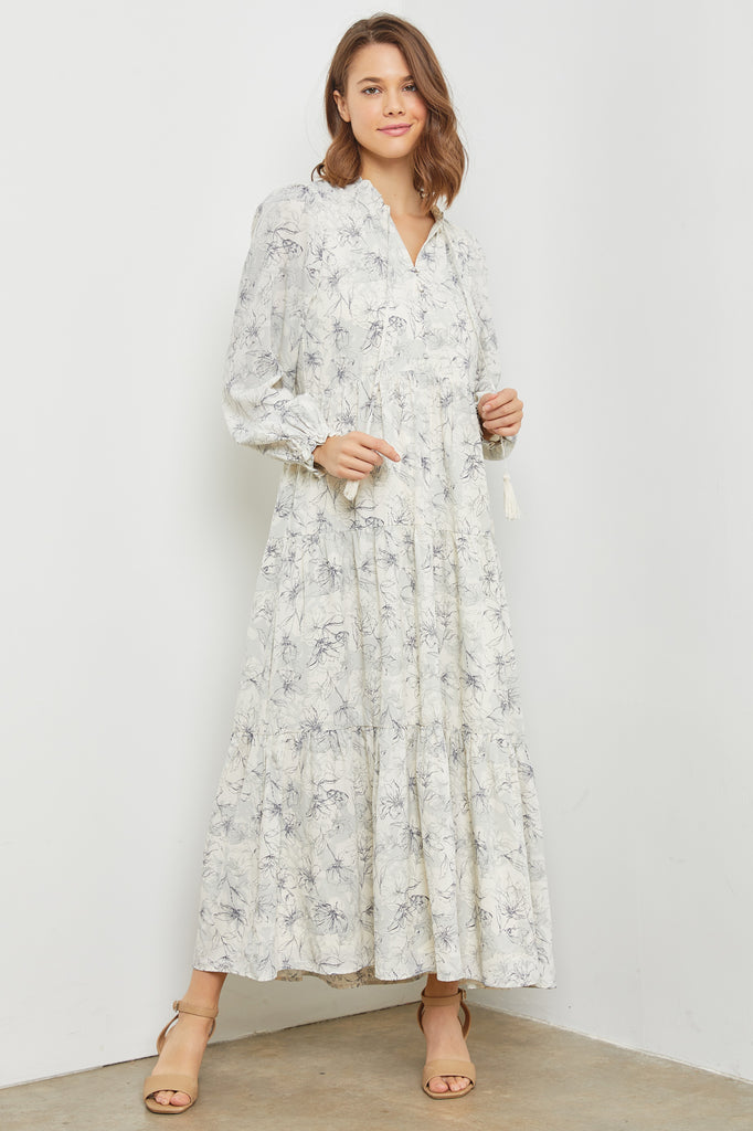 The Gentry Floral Maxi Dress in Grey Multi