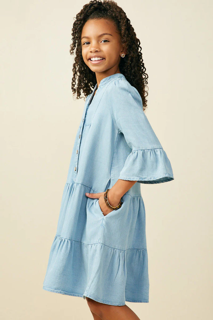 The Hailey Girls Button Down Midi Dress in Tencel
