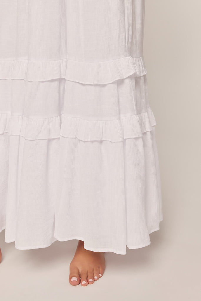 The Grace Ruffle Detail Temple Dress in White