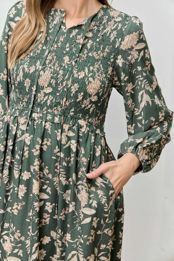 The Kobi Floral Print Maxi Dress in Green Multi