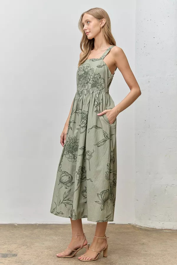 The Calypso Large Floral Print Maxi in Green Multi