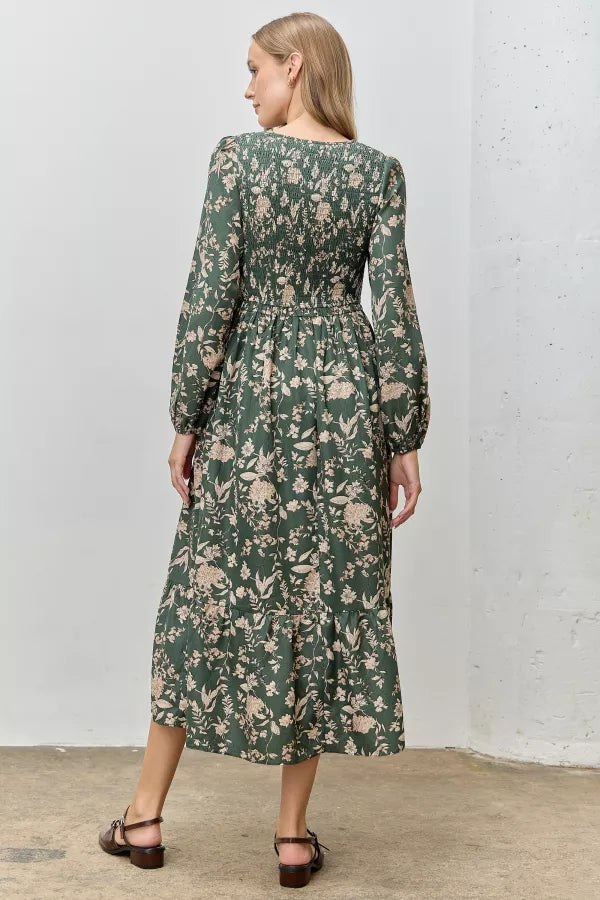 The Kobi Floral Print Maxi Dress in Green Multi