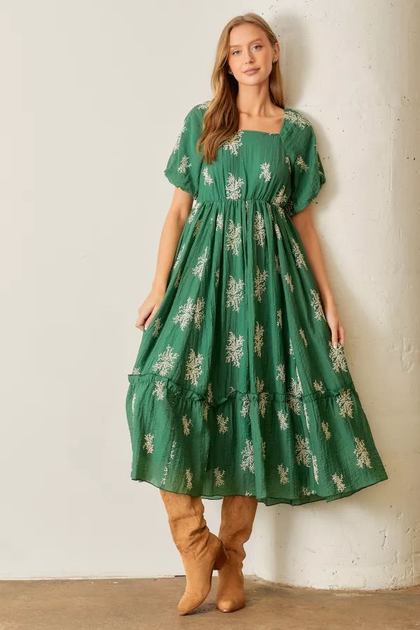 The Dynelle Embroidered Maxi Dress in Green